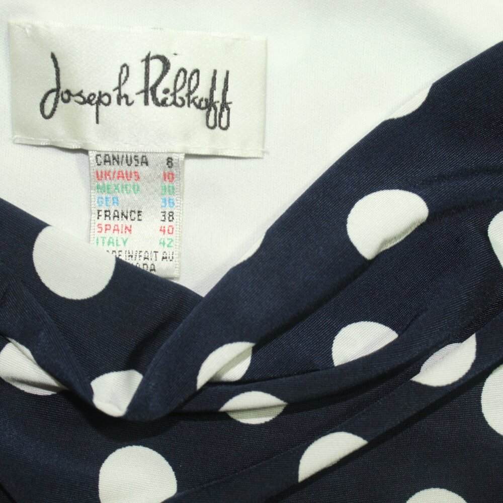 Joseph Ribkoff Women's 8 Navy Blue White Polka Dot Sleeveless Dress - Picture 5 of 6
